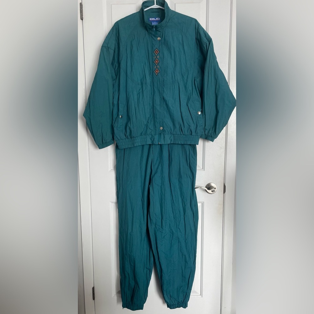 Unisex Vintage Track Suit Set - embroidered, lined - Size Large